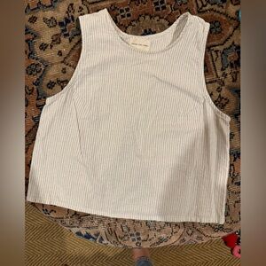 Cream Striped backless linen blend Tank Top